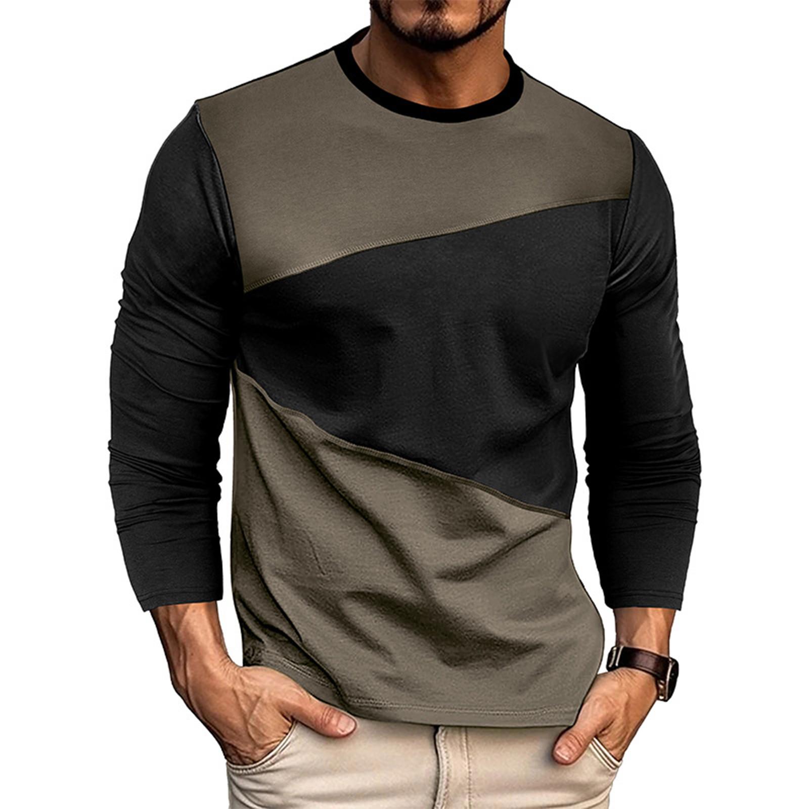 

Men S Round Neck Contrasting Loose Casual Long Sleeved Shirt XXL