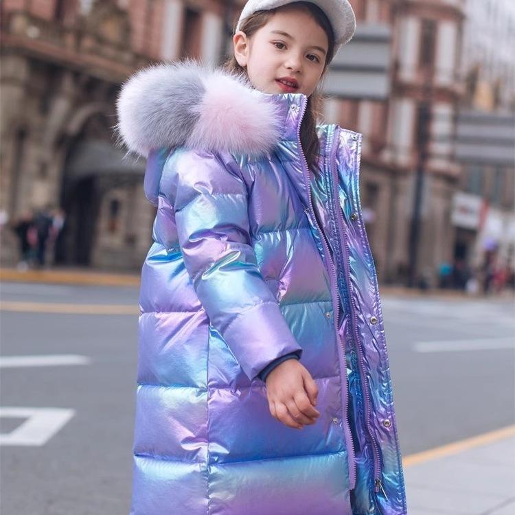 Medium and long children's down jackets, girls' medium and older children's thickened warm winter jackets