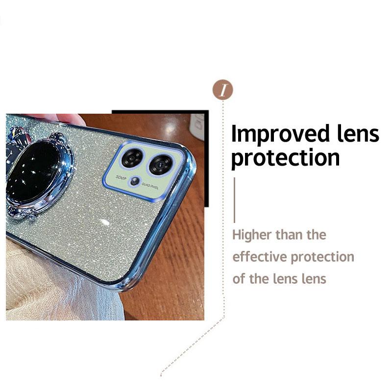 Cell Phone Case for Motorola Moto G54 5G PC+TPU Glitter Powder Astronaut Kickstand Cover