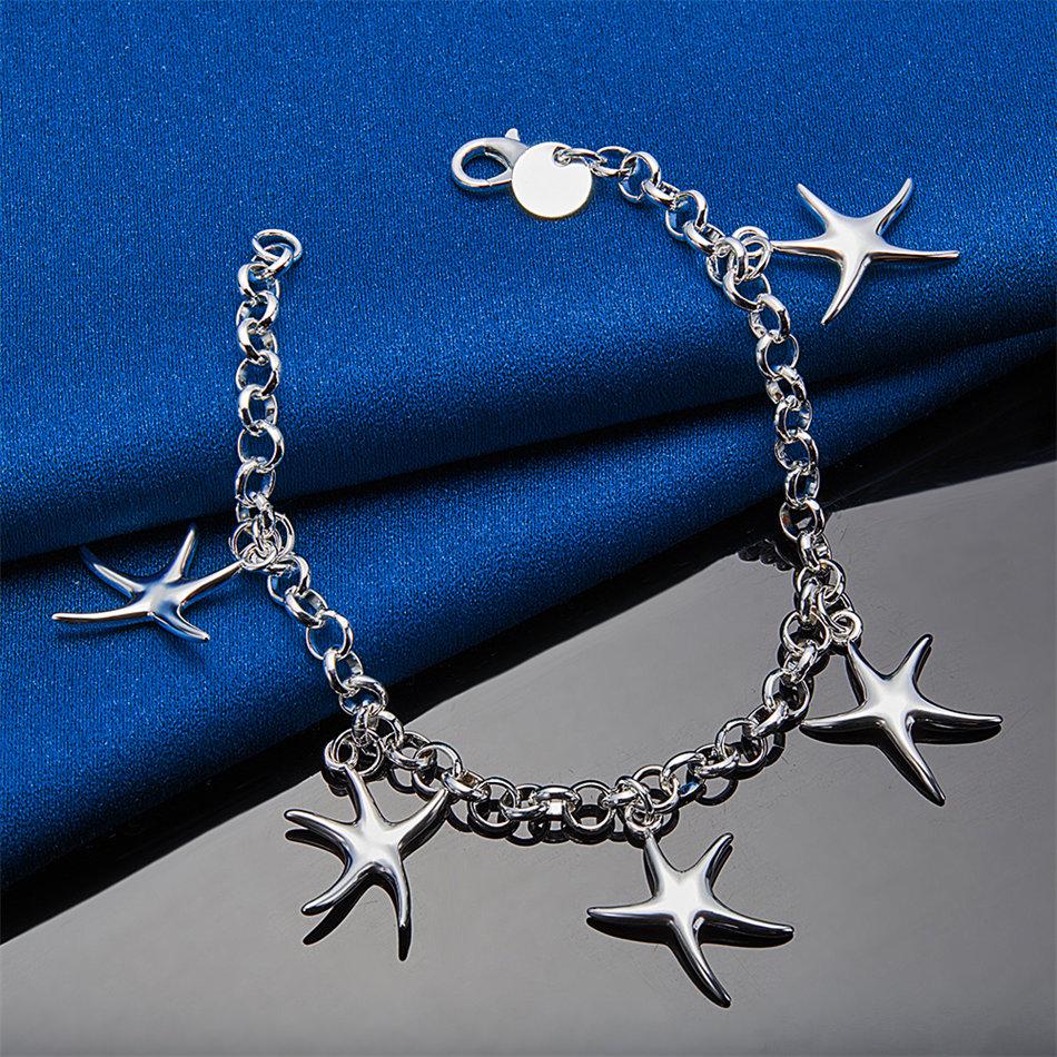925 Sterling Silver 8-inch Exquisite Starfish Bracelet, Fashionable Women's Party Accessories, Jewelry, Wedding Gifts
