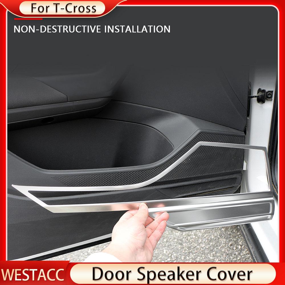 4 Stücke Autotür Lautsprecher Lautsprecher Rahmen Abdeckung Aufkleber für Volkswagen VW T-Cross Tcross 2018 2022 2023