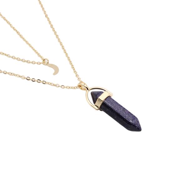 Женское ожерелье с шестиугольной призмой из искусственной бирюзы и Луны, двухслойное ожерелье-цепочка