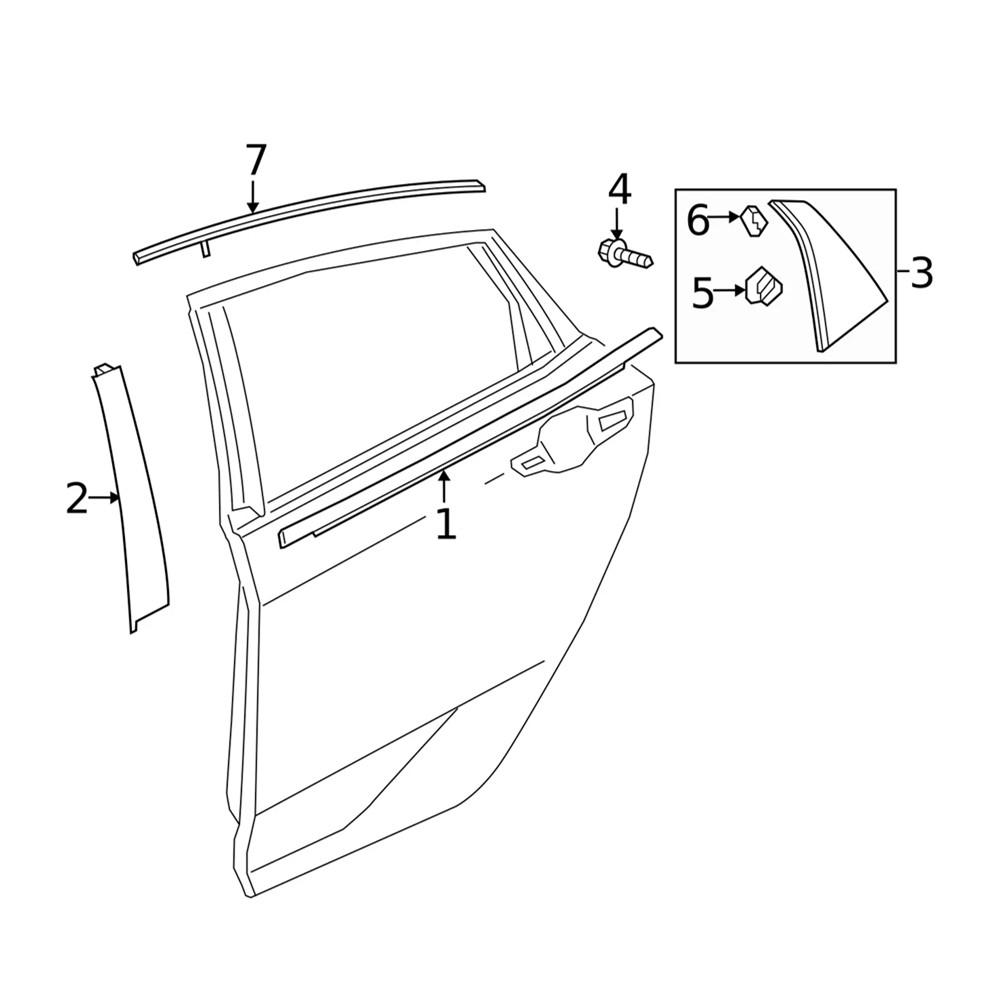 Left & Right Rear Door Sash Garnish Assembly For Honda Civic Hatchback 2017-2021