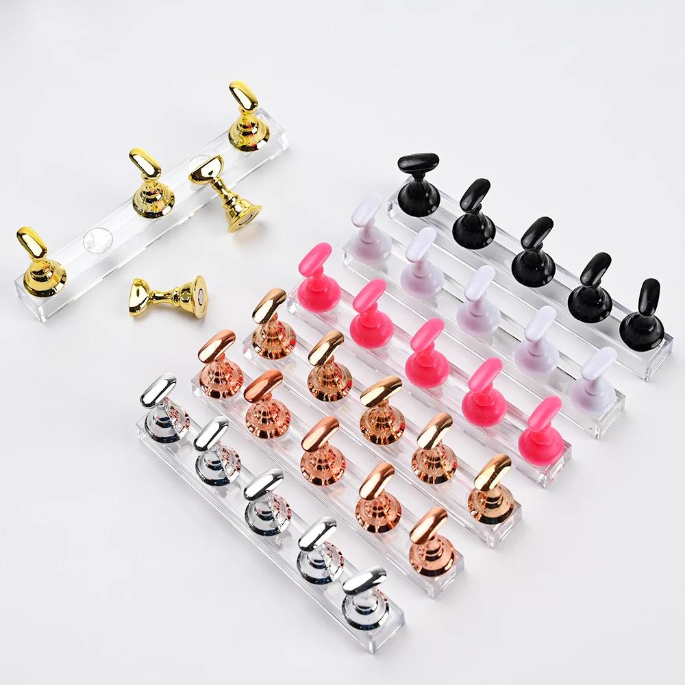 5pcs Magnetic Nail Stand for Press On Nails Display Fake Nail Nail Tips Practice Holder with Reusable Putty Nail Beginner Diy