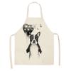 1 Pcs Cotton Linen BullDog Dog Print Kitchen Aprons Unisex Dinner Party Cooking Bib Funny Pinafore Cleaning Apron