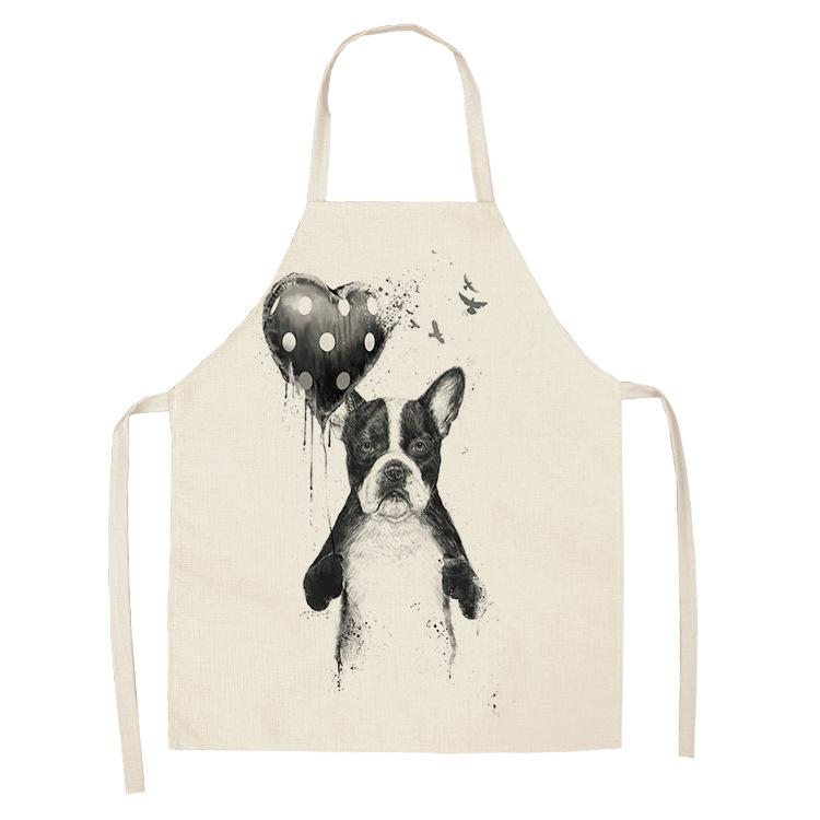 1 Pcs Cotton Linen BullDog Dog Print Kitchen Aprons Unisex Dinner Party Cooking Bib Funny Pinafore Cleaning Apron