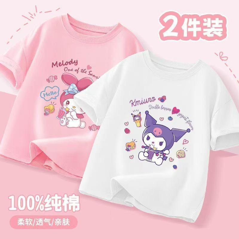 2pcs/pack Sanrio Summer Baby Girls Clothes Children Kuromi Printed Short Sleeve T-shirts Kid Cotton Cartoon Breathable Soft Top