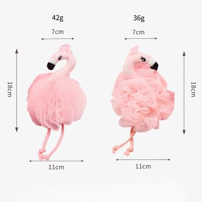 Rosa Flamingos Mjuka Badblommor i Nät för Flickor Badborste Exfolierande Ryggmassageskrubb Rengöringsbollar Kroppstvål Löddrande Nät