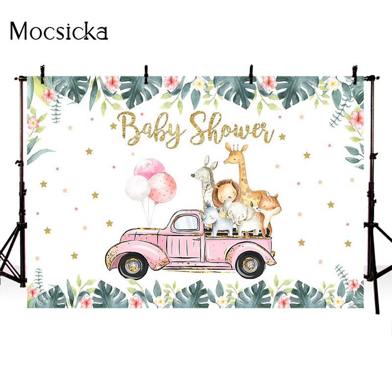 Mocsicka Baby Shower Photography Background Tropical Jungle Animals Party Decoration Props Child Portrait Photo Backdrop Banner