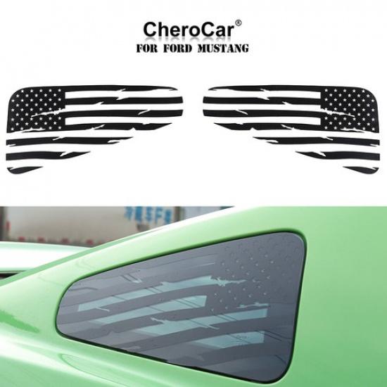 Rear Quarter Window Flag Sticker Trim Decal For Ford Mustang 2008-2014 Black