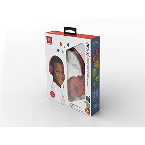 JBL JR310 Kids' Headphones with Volume Control, Customizable Stickers, and Remote Control, Red/Blue, 2021 Model JBLJR310RED