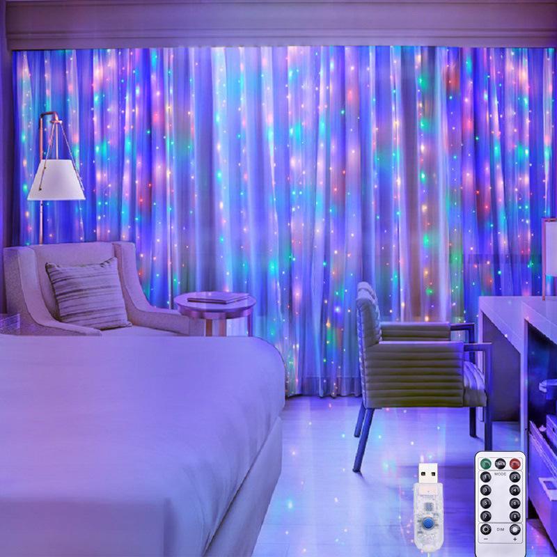 3x3m LED Copper Wire Curtain Lights with Remote - Christmas Garland & Decorative Holiday Lights