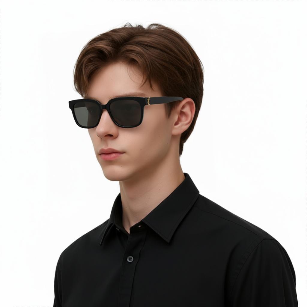 Saint Laurent Logo 3D Square Sunglasses Unisex sunglasses Black SLM40F-003