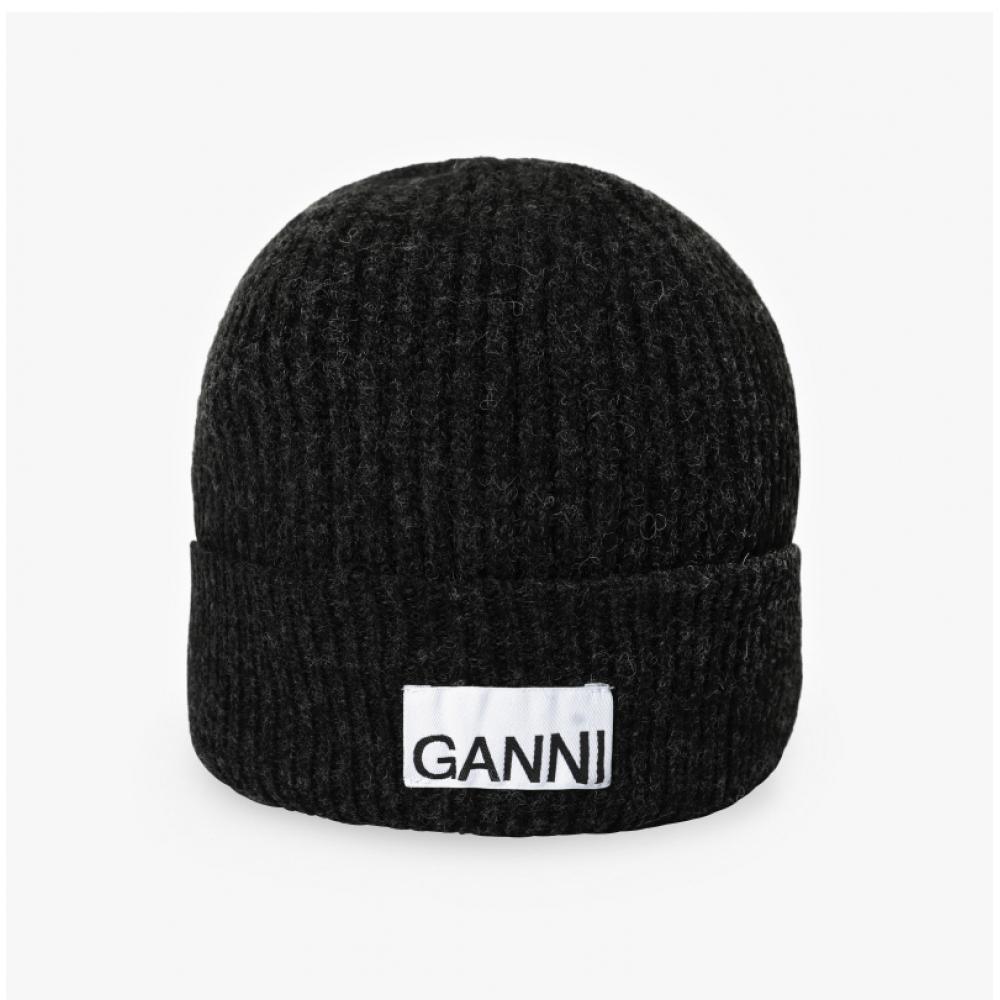 Ganni A5118 252 Logo Patch Light Structured Beanie