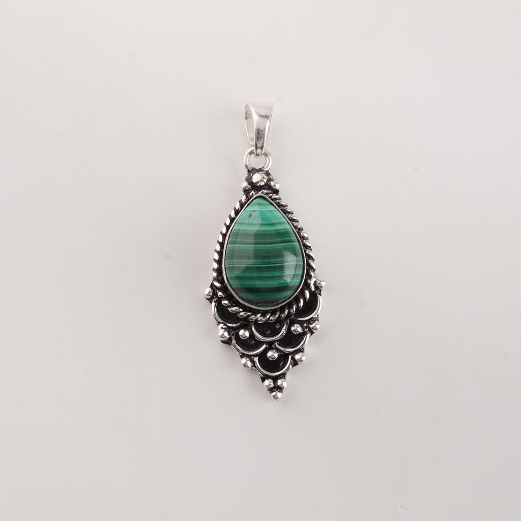Malachite Gemstone 925 Sterling Silver Handcrafted Pretty Pendant 1.5" For Gift PP-70-29