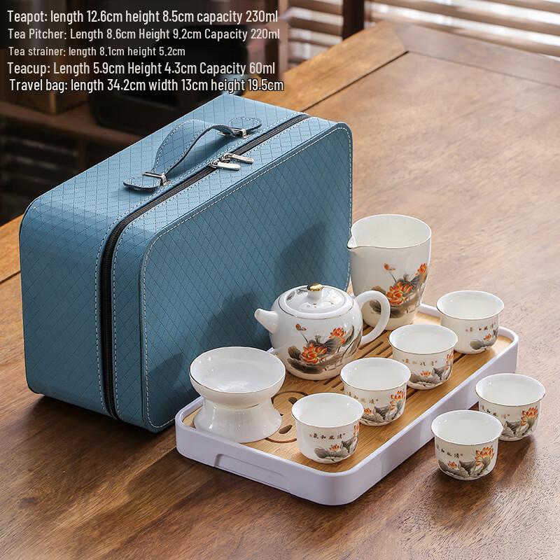 Fangyan Mutton-Fat Jade Ceramic Outdoor Travel Tea Set