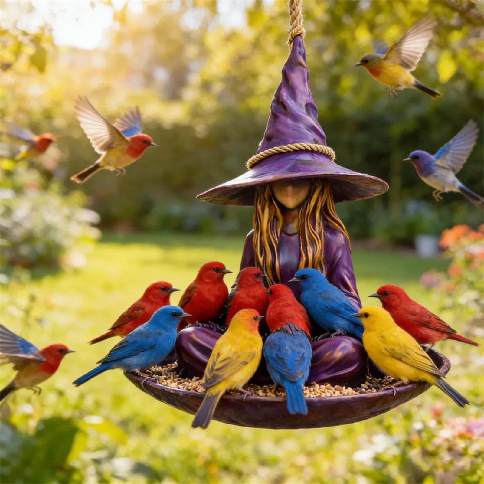 Meditating Witch Garden Bird Feeder, Outdoor Garden Decor Resin Bird Deeder, Bird Feeder With Witch Hat Design One Size