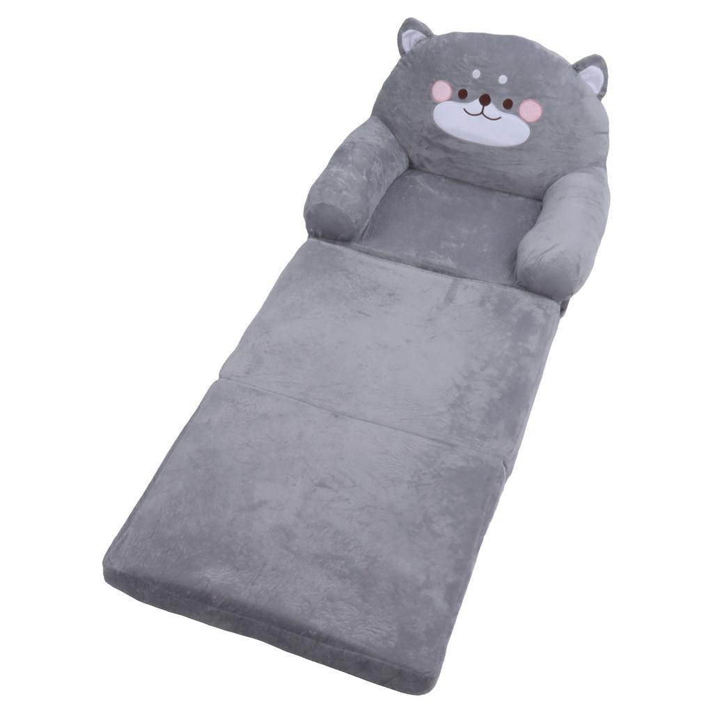Kids Sofa Cartoon Gray Dog Style Foldable Wide Handle Soft Breathable Toddler Chair for Reading Relaxing Sleeping