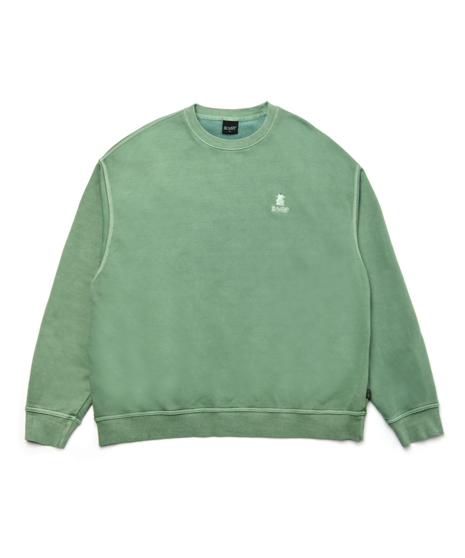 Bajubiju Cat Logo Embroidery Pigment Sweatshirt [Green] Xl