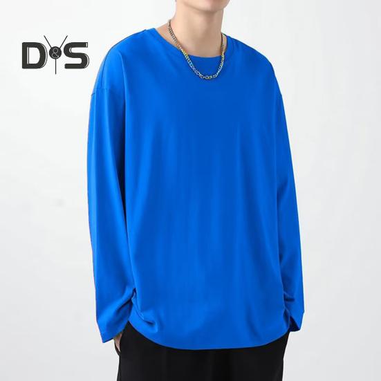 Pánské tričko s kulatým výstřihem, dlouhým rukávem, jednobarevné, pulovr, topy volného střihu, měkké prodyšné tričko, domácí posilovna, streetové oblečení