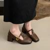 2026 New Strap Leather Shoes Women's French Square Toe Mary Jane Shoes Retro  Mid Heels Oxford Shoes Women's Pumps