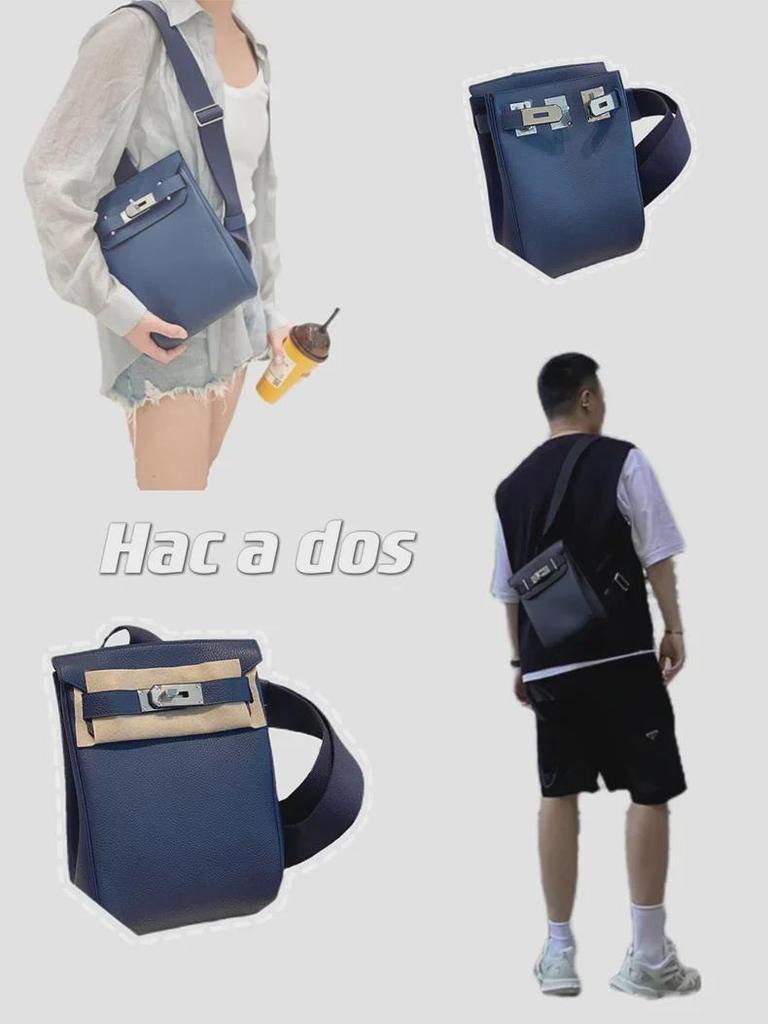 Hochwertige Unisex-Brusttasche im H-Stil: Echtes Togo-Leder, oberste Schicht Rindsleder, Vollstahlbeschläge.