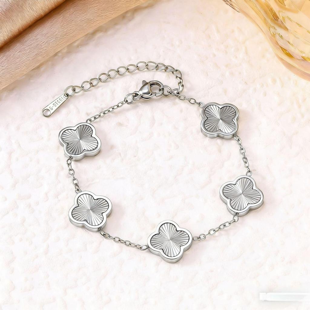 18K Gold-Plated Four-Leaf Clover Titanium Steel Bracelet for Women - Elegant 13mm Frosted Design