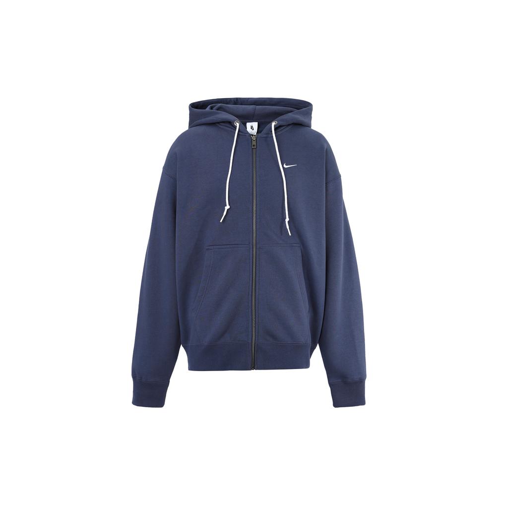 Nike Solo Swoosh Solid Color Hooded Cardigan With Zipper And Fleece Lining, Drawstring Waist Casual Coat Sweatshirt DR0404-437