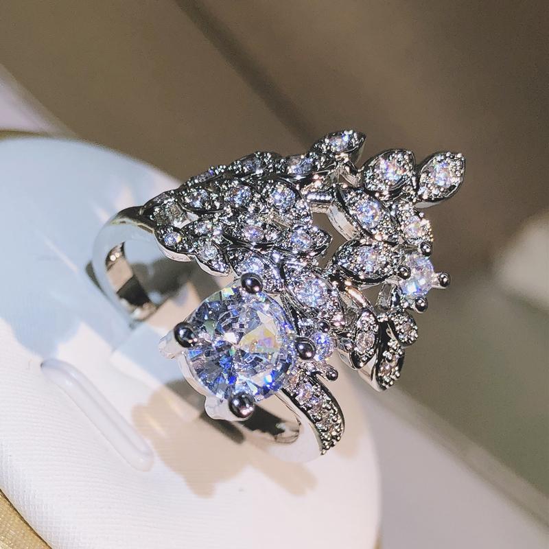 Vintage White Gold Color Crystal Zirconia Finger Rings 925 Silver for Girl Trendy Wing Shape Party Women Jewelry Gift