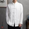 Men Stand Collar Cardigan Casual Hanfu Shirts Retro Button Up Top Spring Chinese Traditional Tang Suit Hanfu Shirt