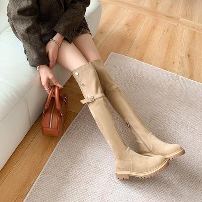 Summer Small Man Inner Height Increase Two Wear Tall Boots Long Boots Women Thick Soled Over Knee Thin Suede Long Boots