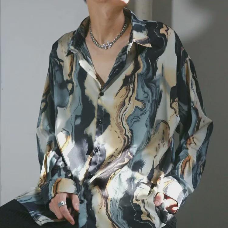 Unisex Retro Hong Kong-Style Floral Long-Sleeve Shirt - Loose, Trendy Cuban-Inspired Design