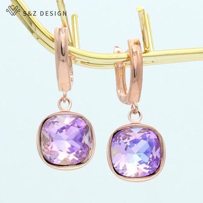 Orecchini pendenti quadrati colorati eleganti coreani di moda Eardrop color oro rosa per gioielli da festa di nozze per ragazza da donna