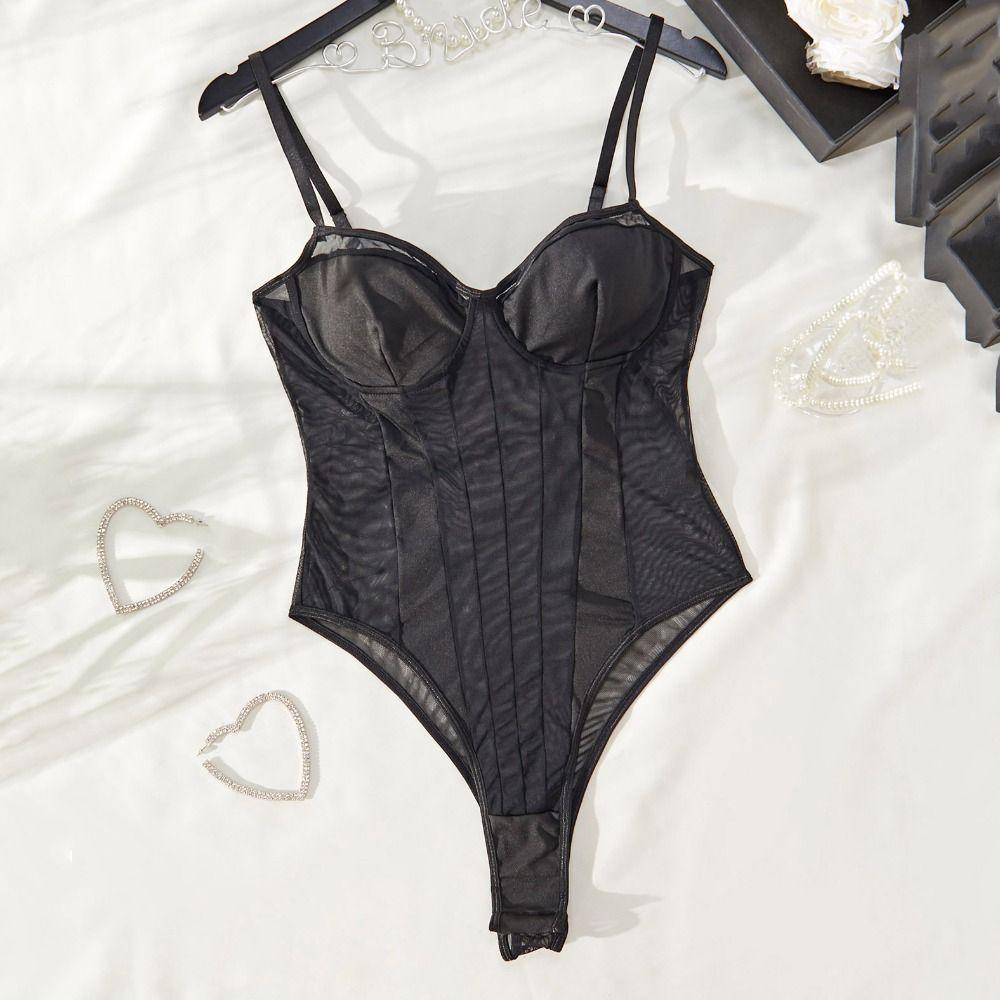 

Приталений комбінезон-майка без рукавів з сітчастим боді для жінок, простий комбінезон з глибоким V-подібним вирізом для дівчини M рожевий червоний колір