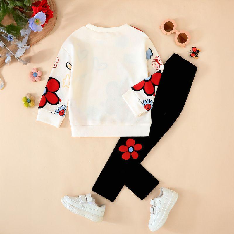 4-8 Years Kids Girls Petal Pattern Sweatshirt and Pants