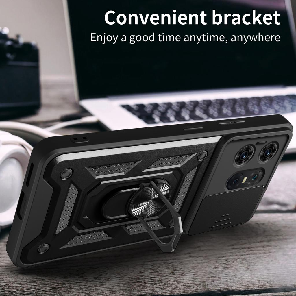 For Motorola Edge 50 Pro 5G Case PC+TPU Back Cover with Lens Protector+Kickstand