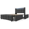 LED Light Bed Soft Cushion Headboard Upholstered with 2/4 Drawers USB Charging Metal Basket Strong Wood Slat Support Bedroom Furniture Teen