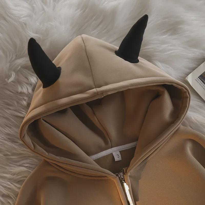 Unisex Retro Devil Horn Hooded Cardigan: Stylish, Loose-Fit Jacket for All