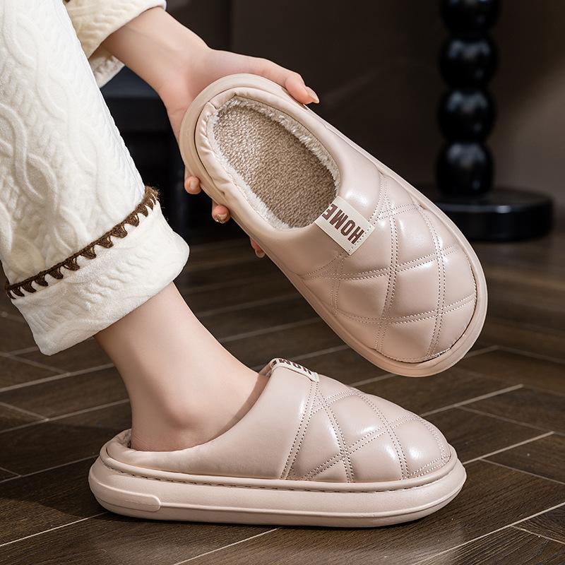 Waterproof Thermal Cotton Slippers Autumn and Winter Velvet Non-slip Thick Bottom Home Couple Household Cotton Slippers