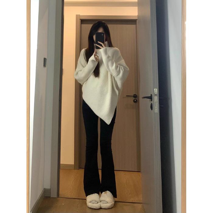MULVAN Women's Irregular High Neck Batwing Sweater Top