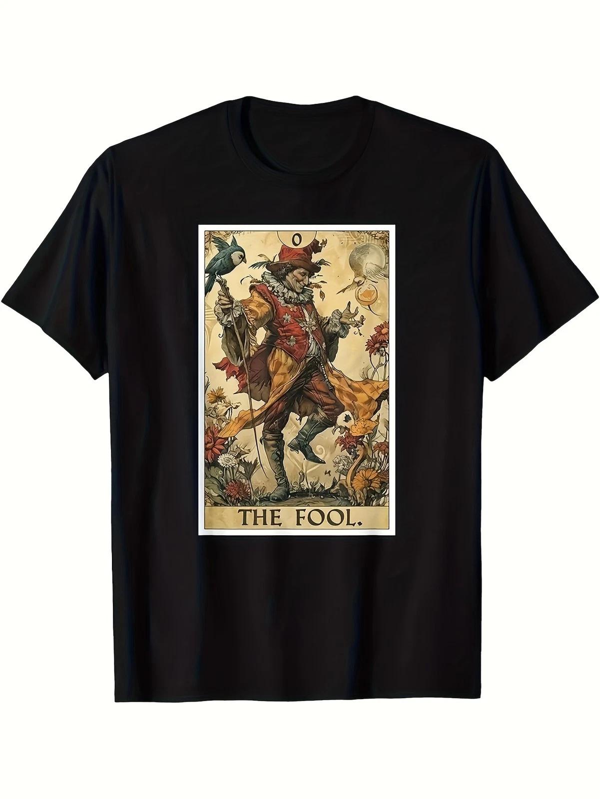 Tarot The Fool Graphic T-Shirt Vintage Mystic Card Print Casual Tee XXL