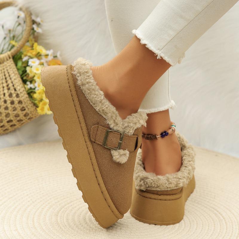 Autumn and winter new wool cotton shoes women's round head thick-soled plush lazy foot snow boots