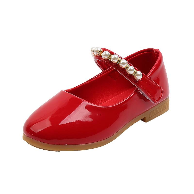 Girls' leather shoes, Korean style pearl buckle princess shoes, children's soft-soled black shoes for little girls, baby performance shoes, runway