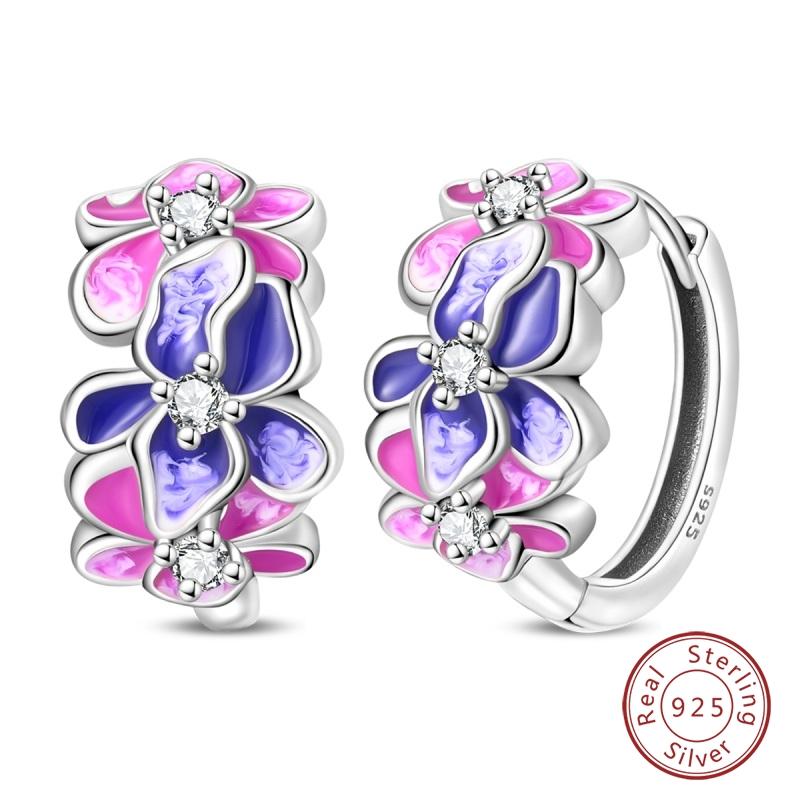 New 925 Silver Colorful Butterfly Dragonfly Iris Flower Earrings For Women Fashion Birthday Party Jewelry Gifts