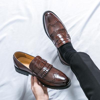 Men Formal Shoes Business Leather Flow Su Loafers Shoes Round Toe Low Heel Comfortable British Style Gentlemen Party Shoes