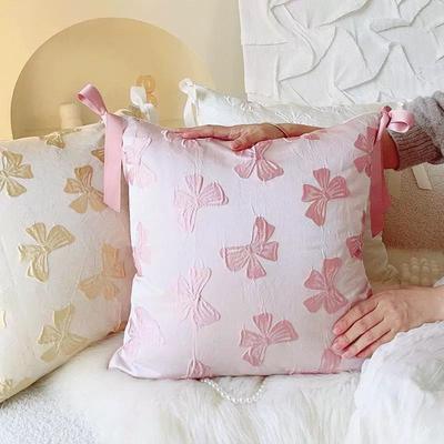 Korean Ins Ballet Style Girl Pink Ribbon Bow Pillow Cream Style Cushion Bedroom Sofa Cushion Cover