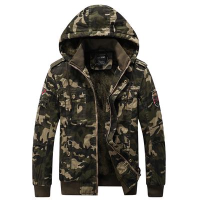 Men 's Casual Jacket Camo Print Cotton Long Sleeve Hooded Jacket