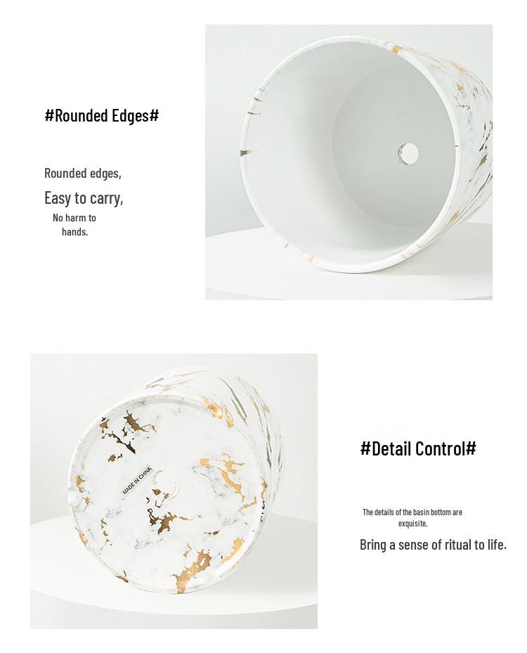 Marble Pattern Ceramic Flower Pot with Gold Tray - Nordic INS Style