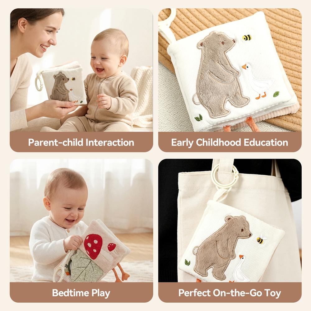 Baby Cloth Book With Bear Goose Sensory Crinkle Activity Book With Mirror Teether And Hanging Ring Early Educational Toys