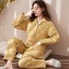 Pigiama Extra Spesso Donna Autunno Inverno 100% Cotone Loungewear Imbottito Tuta per la Casa di Mezza Età Scollo a V Fantasia Pigiami
